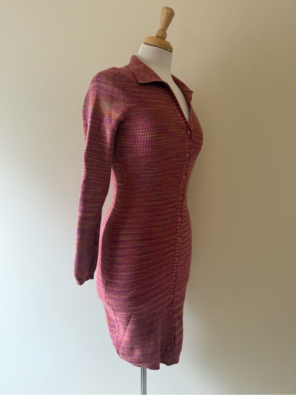 Black Tape Space Dye Ribbed Button Front Sweater Dress Pink Purple Y2K - Picture 6 of 9